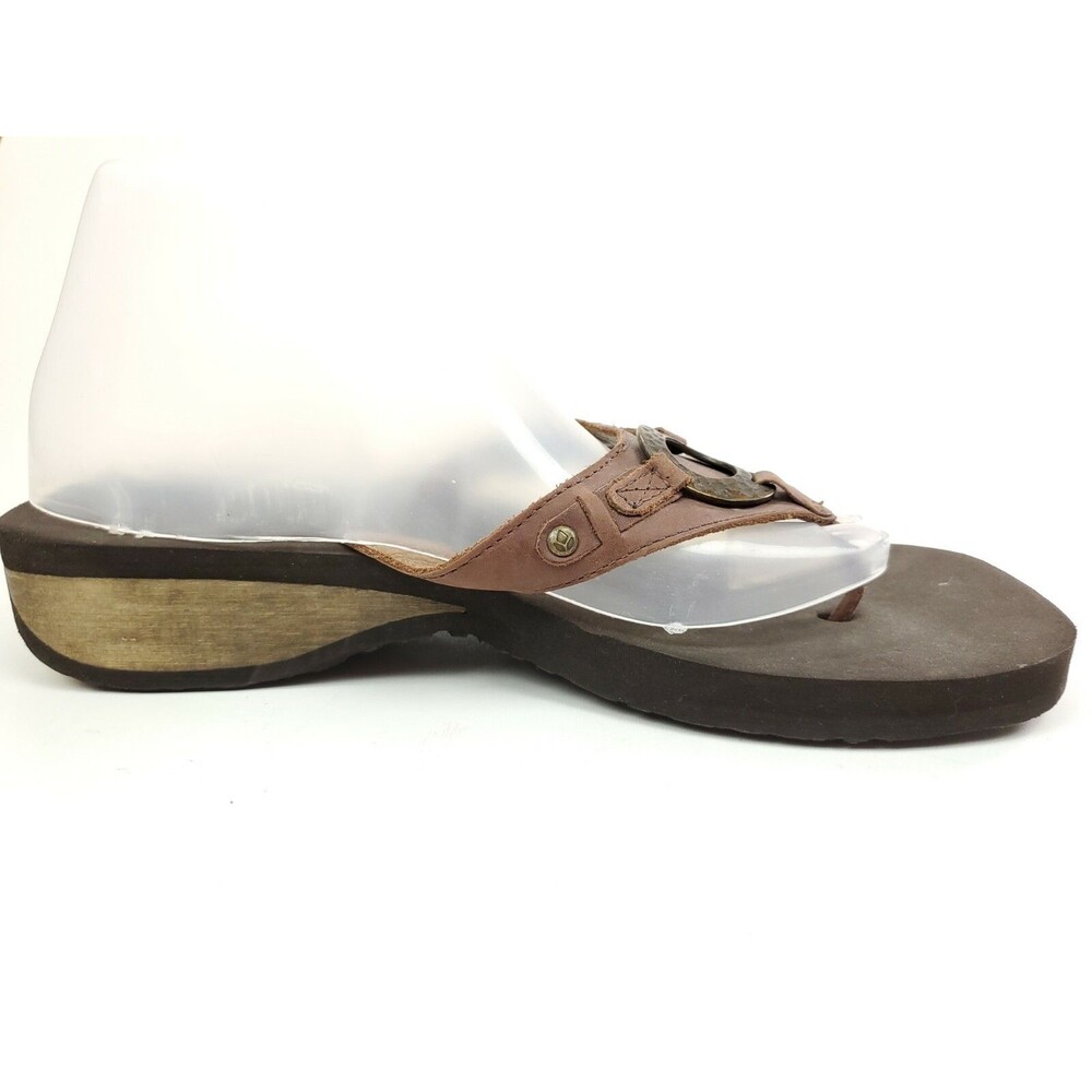 REEF Wedge Heel Wood Block Leather Sandals Size 10 Brown